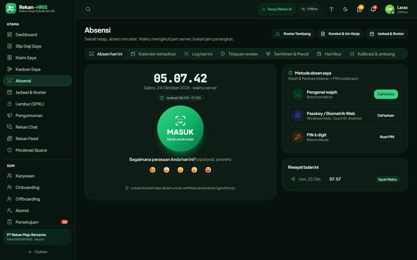 Absensi di live demo, mode gelap