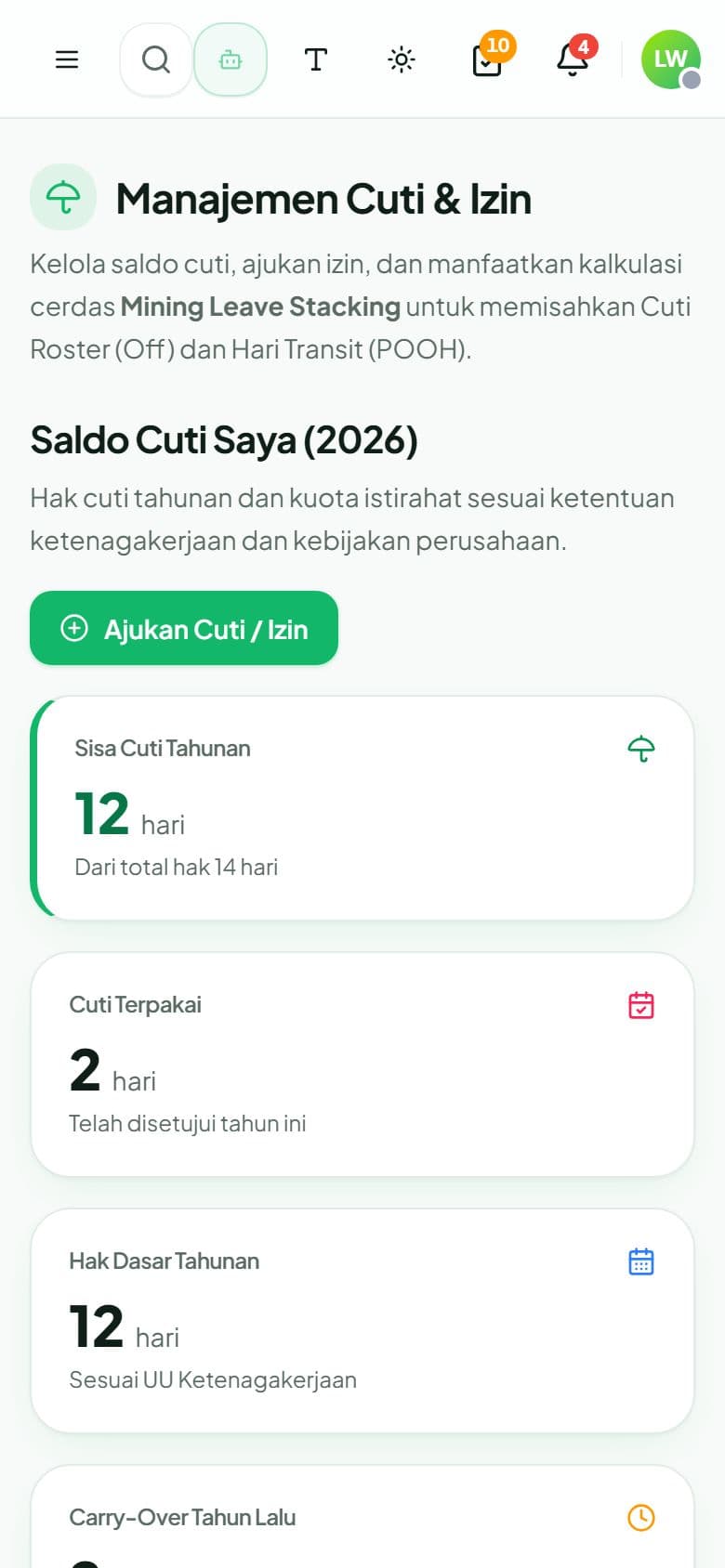 Pengajuan cuti di ponsel